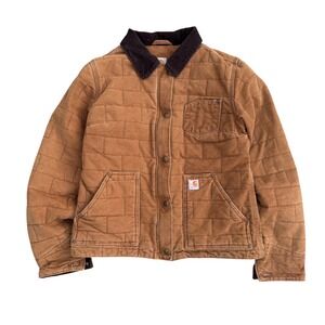 Carhartt Quilted Brick Duck Canvas Jacket Brown Corduroy Collar XS 101405 211